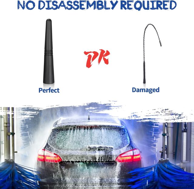 Eightwood Universal Short Car Antenna 3.6 inch, Roof Mount Vehicle AM FM Radio Antenna Mast Replacement, Flexible Rubber Antennae with M4 M5 M6 Thread Adapters