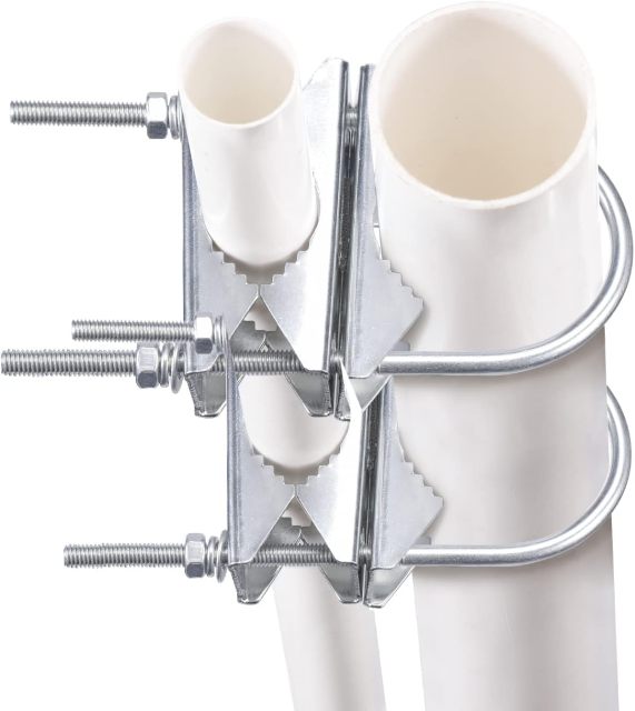 Eightwood Double Antenna Mast Clamp V Jaw Bracket with U Bolts, Mast to Mast Mounting Hardware Kit (2 Sets) for Outdoor TV Antenna, CB Ham Antenna, Yagi WiFi Antenna
