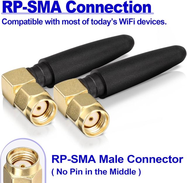 Eightwood Compact WiFi Antenna 2.4GHz 5GHz Dual Band RP-SMA Bluetooth Antennae Right Angle (2-Pack) for PC Computer Network Card Wireless Router Security Camera