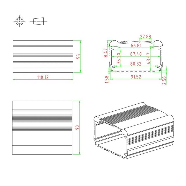 Eightwood Aluminum Project Enclosure Box Electronic Case for PCB Circuit Board DIY- 4.32 x 3.74 x 2.17 inch (L*W*H) Built-in Slot Extrusion Box