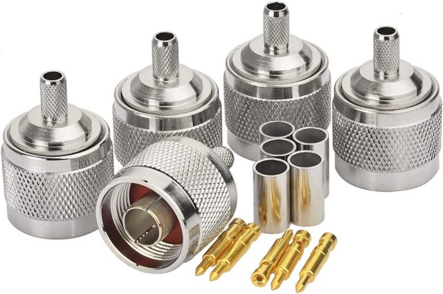 Eightwood N Male Plug Crimp RF Connector 50 ohm for RG58 RG142 LMR195 Cable (5-Pack)