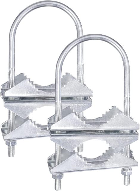 Eightwood Double Antenna Mast Clamp V Jaw Bracket with U Bolts, Mast to Mast Mounting Hardware Kit (2 Sets) for Outdoor TV Antenna, CB Ham Antenna, Yagi WiFi Antenna