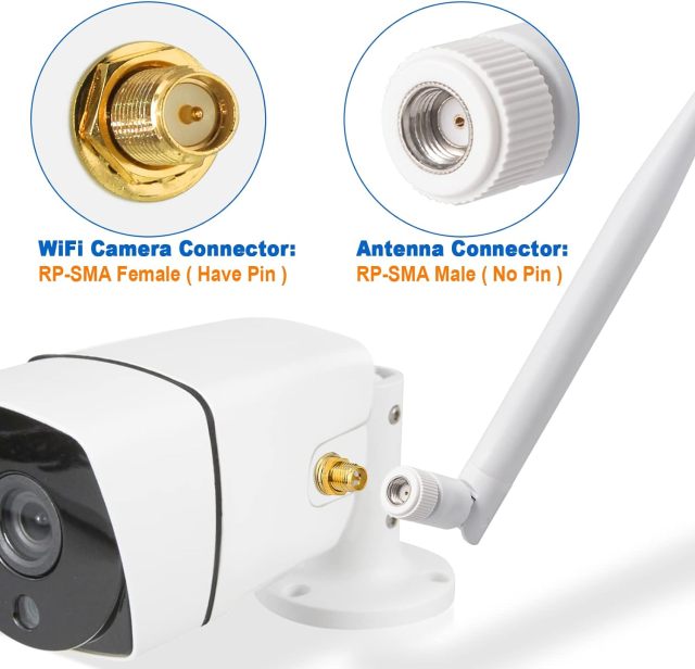 Eightwood 2.4GHz 5GHz 6dBi WiFi Antenna for Security Camera Surveillance DVR Recorder WiFi Router, RP-SMA Connector, White, 2-Pack