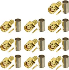 Eightwood 10pcs SMA Male Plug Crimp RF Connector for RG58 RG142 LMR195 Coaxial Cable