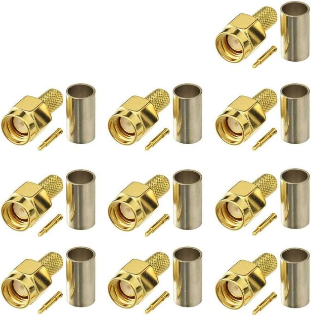 Eightwood 10pcs SMA Male Plug Crimp RF Connector for RG58 RG142 LMR195 Coaxial Cable