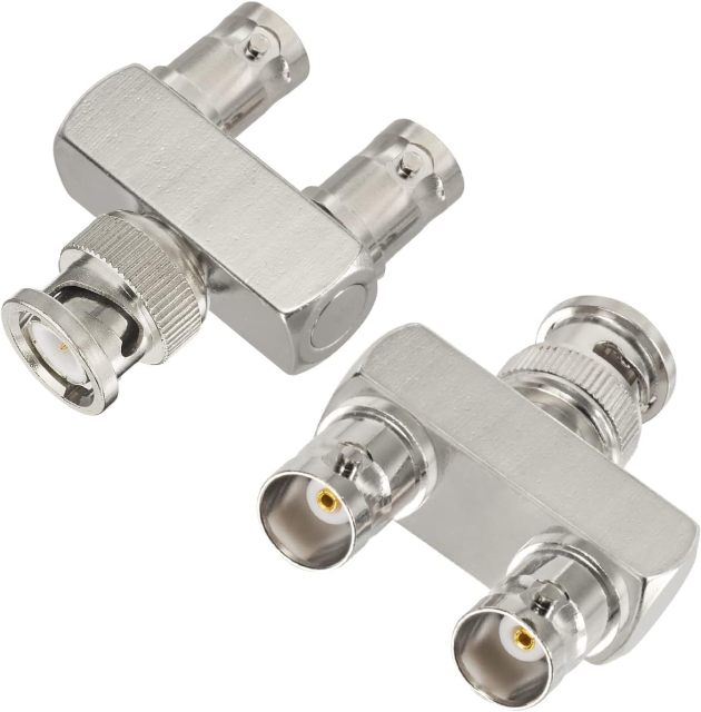 Eightwood BNC Splitter Adapter 2-Pack BNC Male to Dual BNC Female Tee Type 3 Way Audio RF Coax Connector