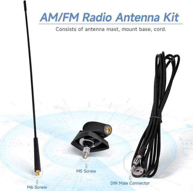 Eightwood Waterproof Marine Boat Radio Antenna 18 Inch, AM/FM Stereo Antenna Mast Replacement with Mount Base for Boat Car Tractor RV ATV UTV Motorcycle Yacht Pontoon