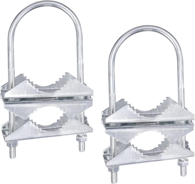 Eightwood Double Antenna Mast Clamp V Jaw Bracket with U Bolts, Mast to Mast Mounting Hardware Kit (2 Sets) for Outdoor TV Antenna, CB Ham Antenna, Yagi WiFi Antenna