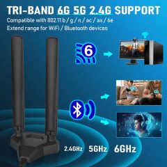 Eightwood WiFi 6E Tri-Band Antenna 6GHz 5GHz 2.4GHz Gaming WiFi Antenna Magnetic Base with 6.5ft Extension Cable for PC Desktop Computer PCIe WiFi 6E Card, WiFi Router