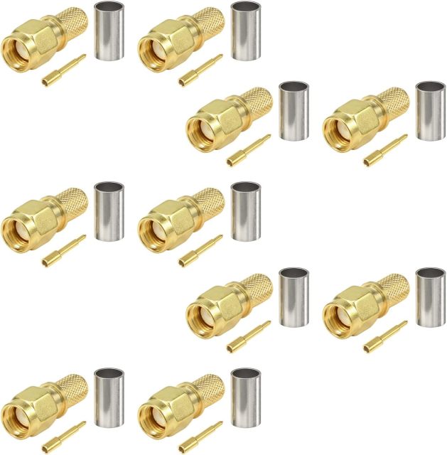 Eightwood 10pcs SMA Male Plug Crimp RF Connector Straight for LMR240 RG8X Coax Cable 50 ohm