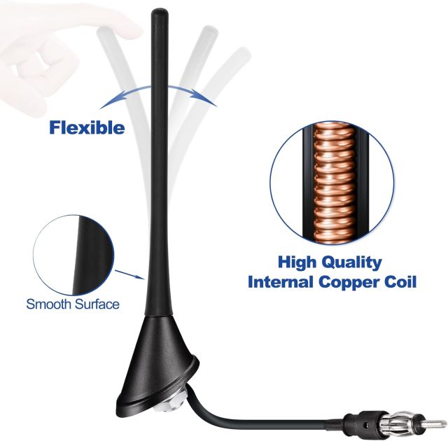 Eightwood Car Stereo AM FM Radio Antenna, Universal Roof Mount Antenna Replacement with Mount Base DIN Plug Connector for Vehicle Car Truck Stereo Receiver Head Unit FM HD Radio