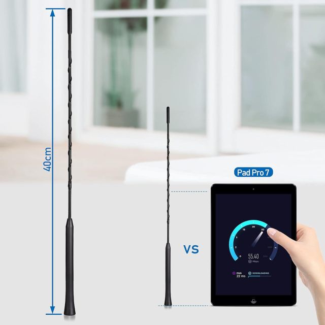 Eightwood Universal Vehicle Antenna Replacement 16 inch, AM FM Roof Mount Car Radio Antenna Mast, Flexible Rubber Antennae with M4 M5 M6 Threaded Adapter