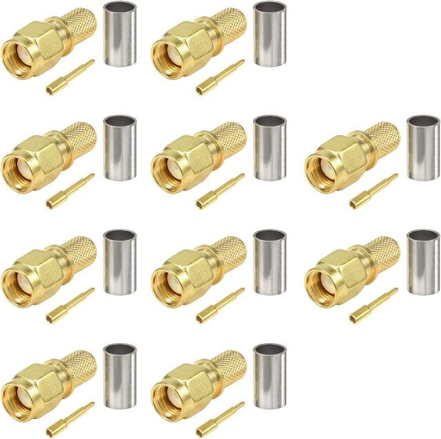 Eightwood 10pcs SMA Male Plug Crimp RF Connector Straight for LMR240 RG8X Coax Cable 50 ohm