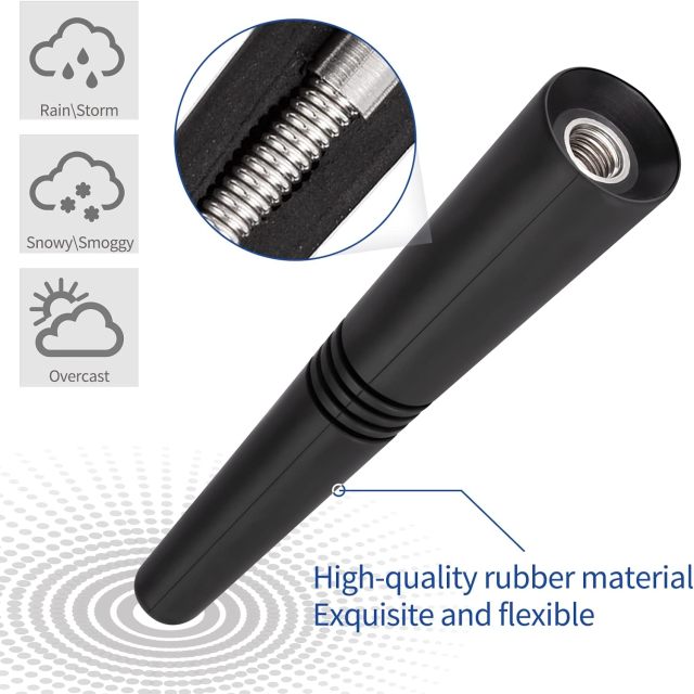 Eightwood Universal Short Car Antenna 3.6 inch, Roof Mount Vehicle AM FM Radio Antenna Mast Replacement, Flexible Rubber Antennae with M4 M5 M6 Thread Adapters