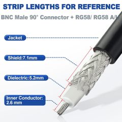 Eightwood 2pcs BNC Male Right Angle Crimp Connector for RG58 LMR195 RG142 Coax Cable