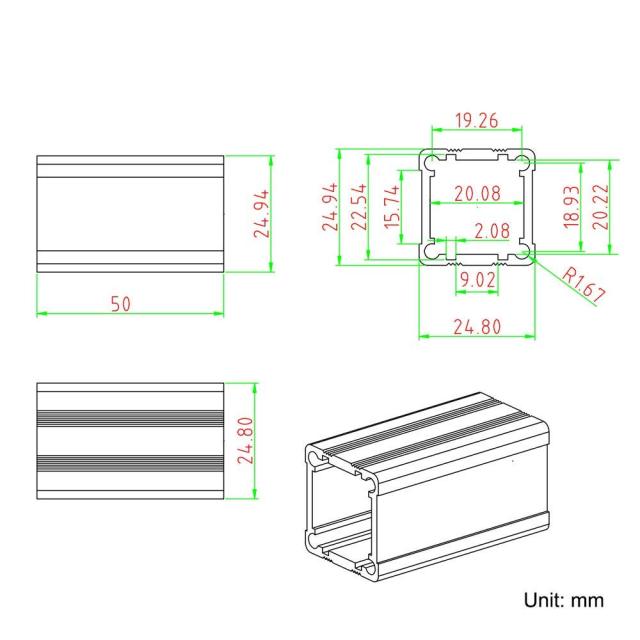 Eightwood Extruded Aluminum Box Electronic Project Enclosure Sliding Extrusion for PCB Board DIY- 1.97 x 0.98 x 0.98 inch (LWH)
