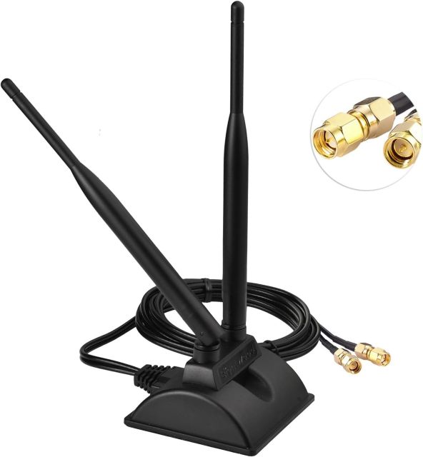 Eightwood 2.4GHz 5GHz Dual Band WiFi Antenna RP-SMA Male Connector with SMA Male to RP-SMA Female Adapter (2-Pack) for PCI-E WiFi Network Card USB WiFi Adapter Wireless Router
