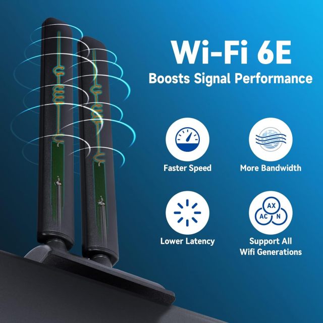 Eightwood WiFi 6E Antenna Tri-Band 2.4GHz 5GHz 6GHz RP-SMA WiFi Antennae Magnetic Base for Desktop PC Computer PCI-E WiFi 6E Bluetooth Card USB WiFi Adapter Wireless Router