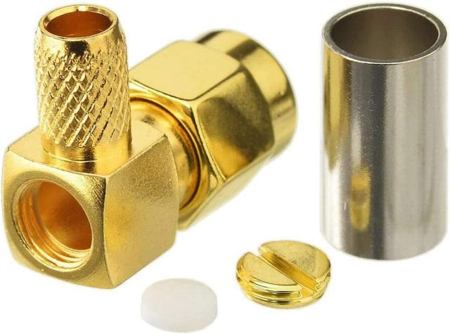 Eightwood 10pcs SMA Male Crimp Connector Right Angle for RG58 RG142 LMR195 Coaxial Cable
