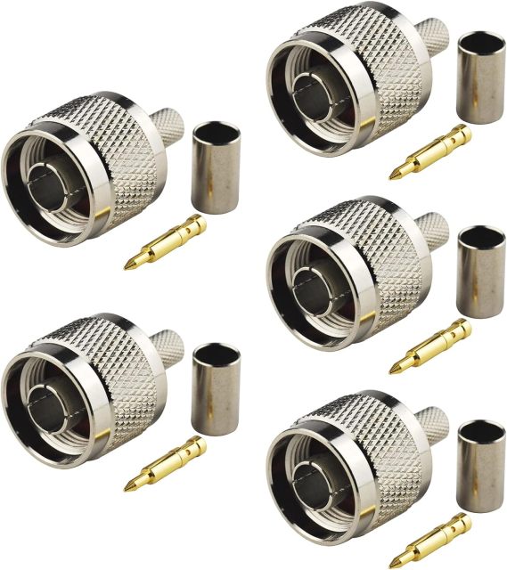 Eightwood N Male Plug Crimp RF Connector 50 ohm for LMR240 RG8X Coax Cable (5-Pack)
