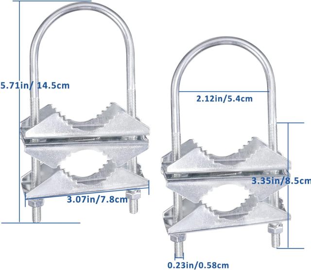 Eightwood Double Antenna Mast Clamp V Jaw Bracket with U Bolts, Mast to Mast Mounting Hardware Kit (2 Sets) for Outdoor TV Antenna, CB Ham Antenna, Yagi WiFi Antenna
