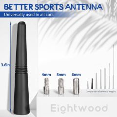 Eightwood Universal Short Car Antenna 3.6 inch, Roof Mount Vehicle AM FM Radio Antenna Mast Replacement, Flexible Rubber Antennae with M4 M5 M6 Thread Adapters