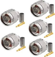 Eightwood N Male Plug Crimp RF Connector 50 ohm for RG58 RG142 LMR195 Cable (5-Pack)
