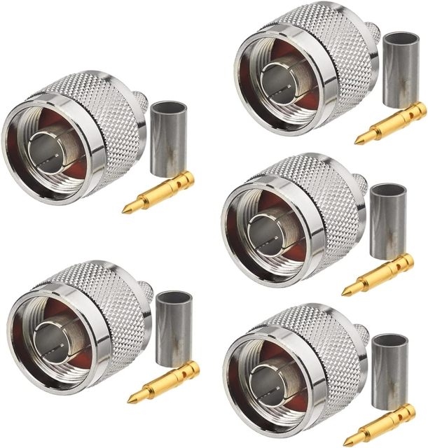 Eightwood N Male Plug Crimp RF Connector 50 ohm for RG58 RG142 LMR195 Cable (5-Pack)