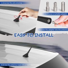 Eightwood Universal Short Car Antenna 3.6 inch, Roof Mount Vehicle AM FM Radio Antenna Mast Replacement, Flexible Rubber Antennae with M4 M5 M6 Thread Adapters