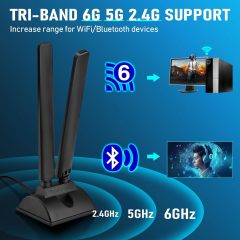 Eightwood WiFi 6E Antenna Tri-Band 2.4GHz 5GHz 6GHz RP-SMA WiFi Antennae Magnetic Base for Desktop PC Computer PCI-E WiFi 6E Bluetooth Card USB WiFi Adapter Wireless Router