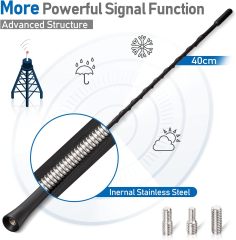 Eightwood Universal Vehicle Antenna Replacement 16 inch, AM FM Roof Mount Car Radio Antenna Mast, Flexible Rubber Antennae with M4 M5 M6 Threaded Adapter