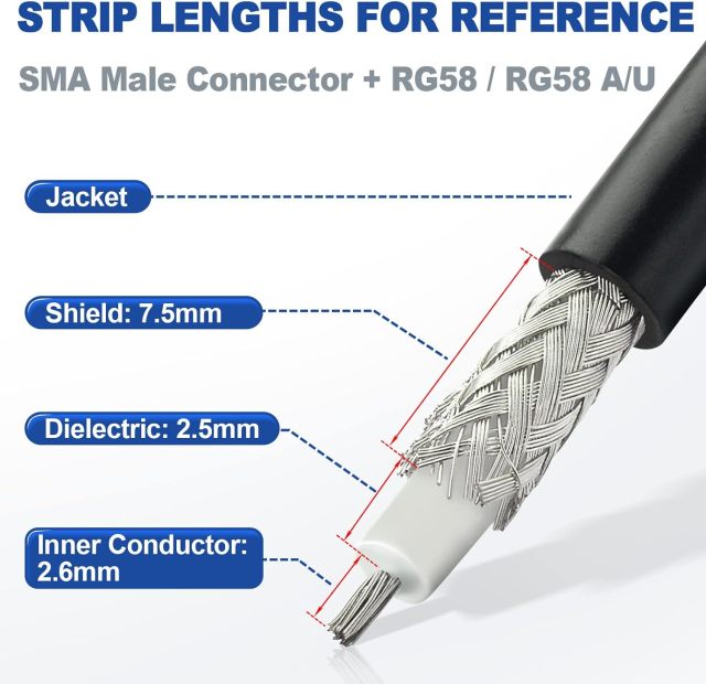 Eightwood 10pcs SMA Male Plug Crimp RF Connector for RG58 RG142 LMR195 Coaxial Cable