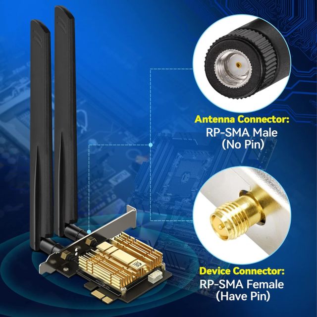 Eightwood Tri-Band WiFi 6E Antenna 6GHz 5GHz 2.4GHz RP-SMA WiFi Antenna (2-Pack) for PC Computer PCIe WiFi Card WiFi Router USB Adapter Security IP Camera