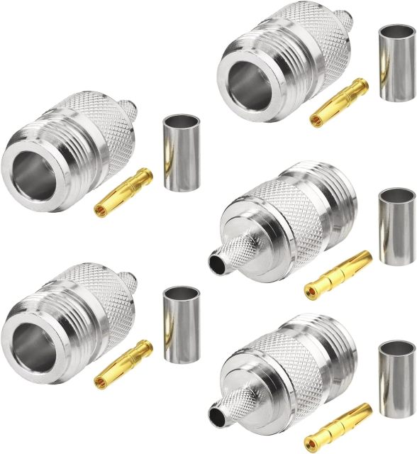Eightwood N Female Crimp RF Connector 50 ohm for RG58 RG142 LMR195 Cable (5-Pack)