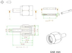 Eightwood 10pcs RP-SMA Male RF Crimp Connector 50ohms Gold-Plated for RG316 RG174 Cable
