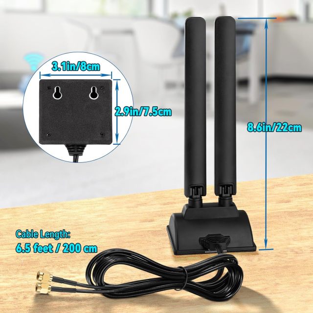 Eightwood WiFi 6E Antenna Tri-Band 2.4GHz 5GHz 6GHz RP-SMA WiFi Antennae Magnetic Base for Desktop PC Computer PCI-E WiFi 6E Bluetooth Card USB WiFi Adapter Wireless Router