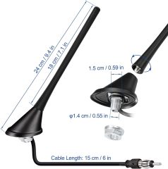 Eightwood Car Stereo AM FM Radio Antenna, Universal Roof Mount Antenna Replacement with Mount Base DIN Plug Connector for Vehicle Car Truck Stereo Receiver Head Unit FM HD Radio