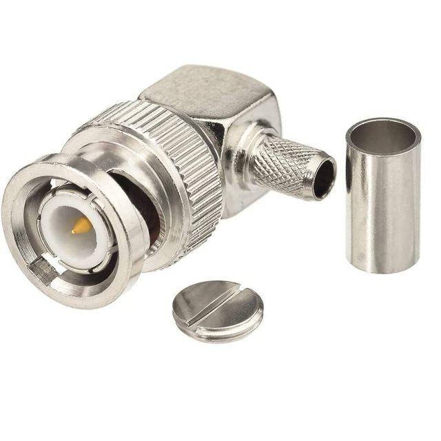 Eightwood 2pcs BNC Male Right Angle Crimp Connector for RG58 LMR195 RG142 Coax Cable