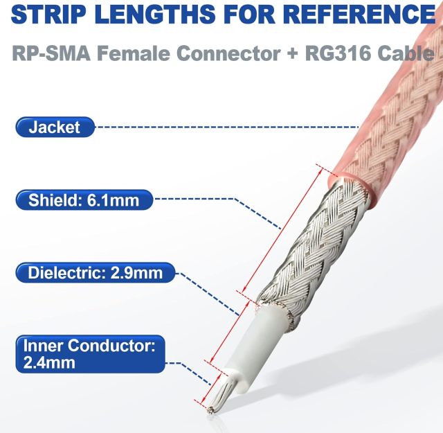 Eightwood 10pcs RP-SMA Bulkhead Female with Male Pin Crimp RF Connector for RG316 RG174 Cable