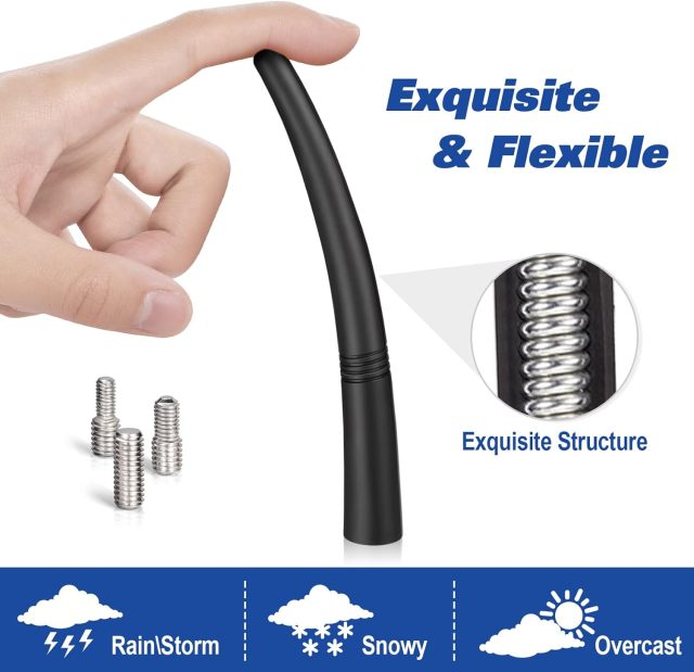 Eightwood Universal Car Radio Antenna Replacement 5.6 inch, Roof Mount Vehicle Antenna Mast, Flexible Rubber FM AM Antennae with M4 M5 M6 Screw Adapters