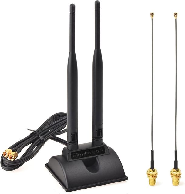 Eightwood 2.4GHz 5GHz Dual Band WiFi Antenna RP-SMA Male Antenna + IPEX U.FL to RP-SMA Female Cable 6 inch (2-Pack) for Mini PCIe Network Card USB WiFi Adapter Wireless Router Hotspot