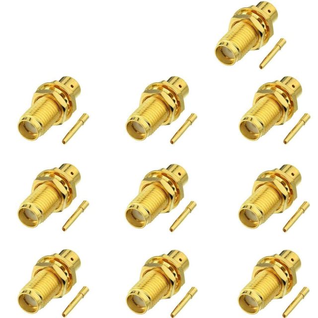 Eightwood 10pcs SMA Female Bulkhead Solder Connector for RG402 .141 Semi-Rigid Cable