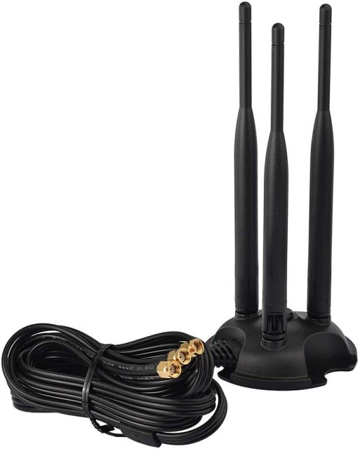 Eightwood 2.4GHz 5GHz Dual Band WiFi Antenna, Triple RP-SMA Antenna Magnetic Base for PC Desktop Computer, PCIe WiFi Card, WiFi Wireless Router, Mobile Hotspot, External WiFi USB Adapter