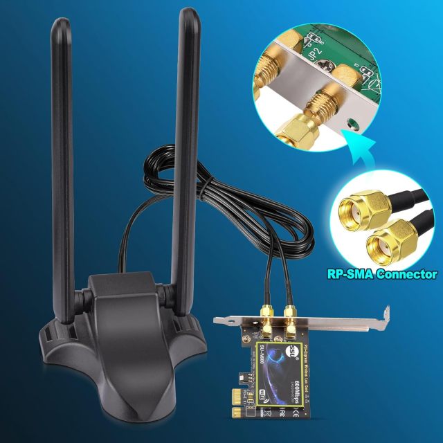 Eightwood WiFi 6E Antenna Tri-Band 2.4GHz 5GHz 6GHz Magnetic Base WiFi Antennae, RP-SMA Connector for PC Desktop Computer Motherboard PCIe Bluetooth WiFi 6E Card Wireless Router