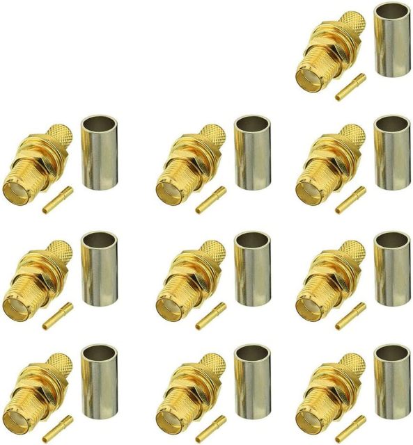 Eightwood 10pcs SMA Female Bulkhead Crimp Connector for RG58 RG142 LMR195 Cable