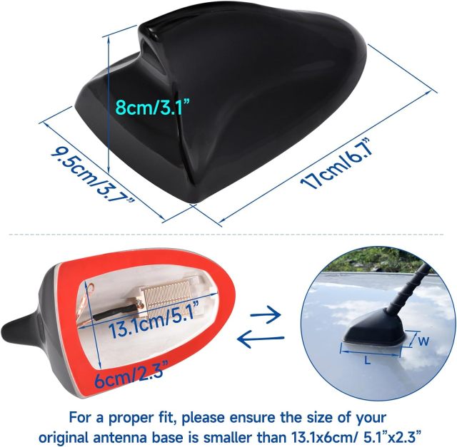 Eightwood Shark Fin Antenna Cover, Car AM/FM Radio Antenna Topper, Universal Roof Mount Antennae with Adhesive Tape for Car Truck SUV, Black