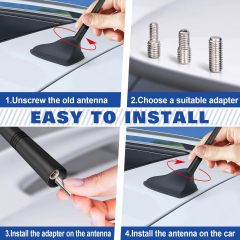 Eightwood Universal Car Radio Antenna Replacement 5.6 inch, Roof Mount Vehicle Antenna Mast, Flexible Rubber FM AM Antennae with M4 M5 M6 Screw Adapters