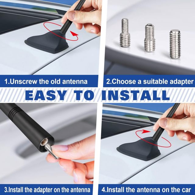 Eightwood Universal Car Radio Antenna Replacement 5.6 inch, Roof Mount Vehicle Antenna Mast, Flexible Rubber FM AM Antennae with M4 M5 M6 Screw Adapters
