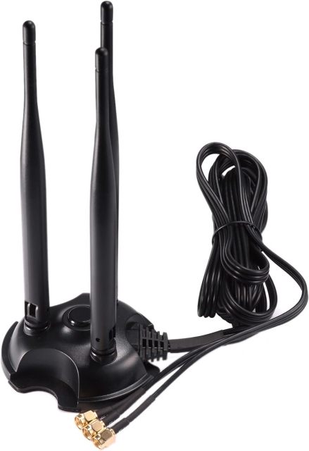 Eightwood 2.4GHz 5GHz Dual Band WiFi Antenna, Triple RP-SMA Antenna Magnetic Base for PC Desktop Computer, PCIe WiFi Card, WiFi Wireless Router, Mobile Hotspot, External WiFi USB Adapter