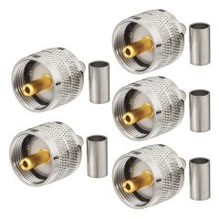Eightwood 5pcs PL259 PL-259 UHF Male Crimp Coax Connectors RF Adapter for RG58 LMR195 Low Loss Coaxial Cable